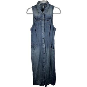 Free People Denim Button Down Maxi Dress Size 4 Sleeveless Vintage Wash EUC